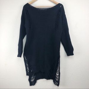 Distressed Frayed Black Grunge Sweater Dress Med